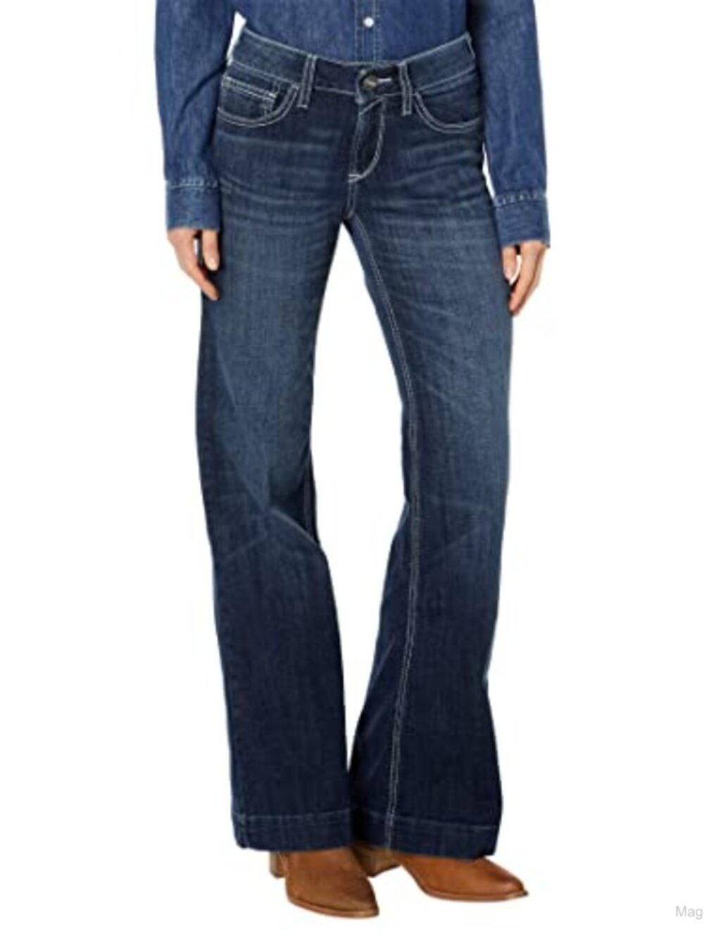 Wide Leg Trouser Jeans Mid Rise Cotton Stretch Button Fly Women's Denim